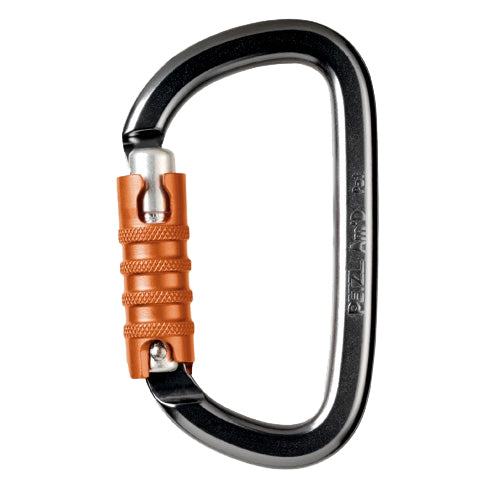 Lightweight Am'D triact lock carabiner with D-shape and triple-action locking in gray aluminum.